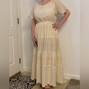 Naoo dress Cream Maxi  Dress with Eyelet Details Cottagecore, Boho